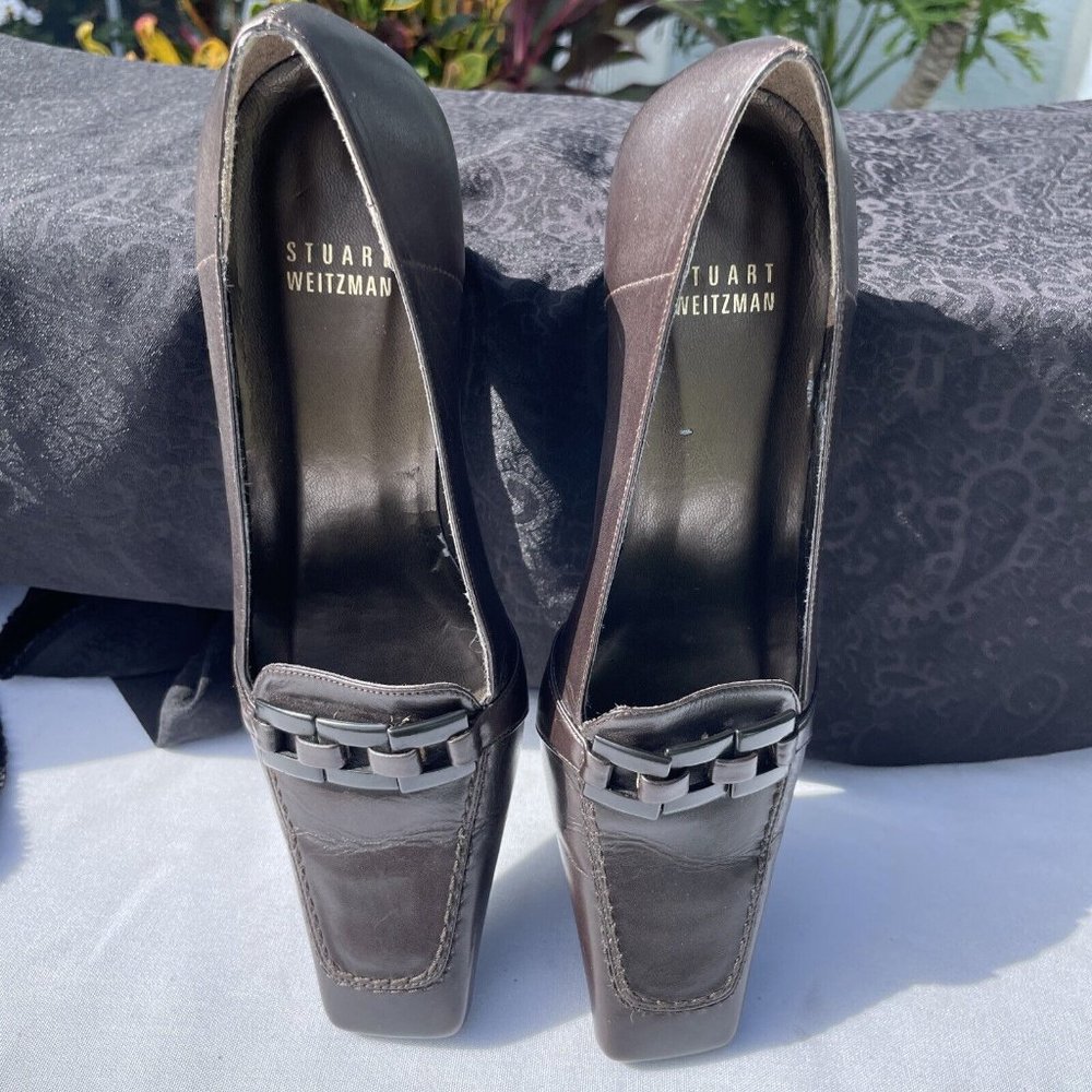 Womens STUART WEITZMAN Brown Square Toe Block Heels Shoes Pumps 6 M